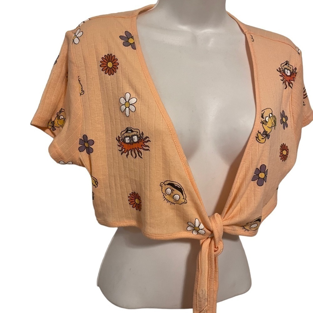Rugrats short sleeve tie front shirt peach 90s y2k crop